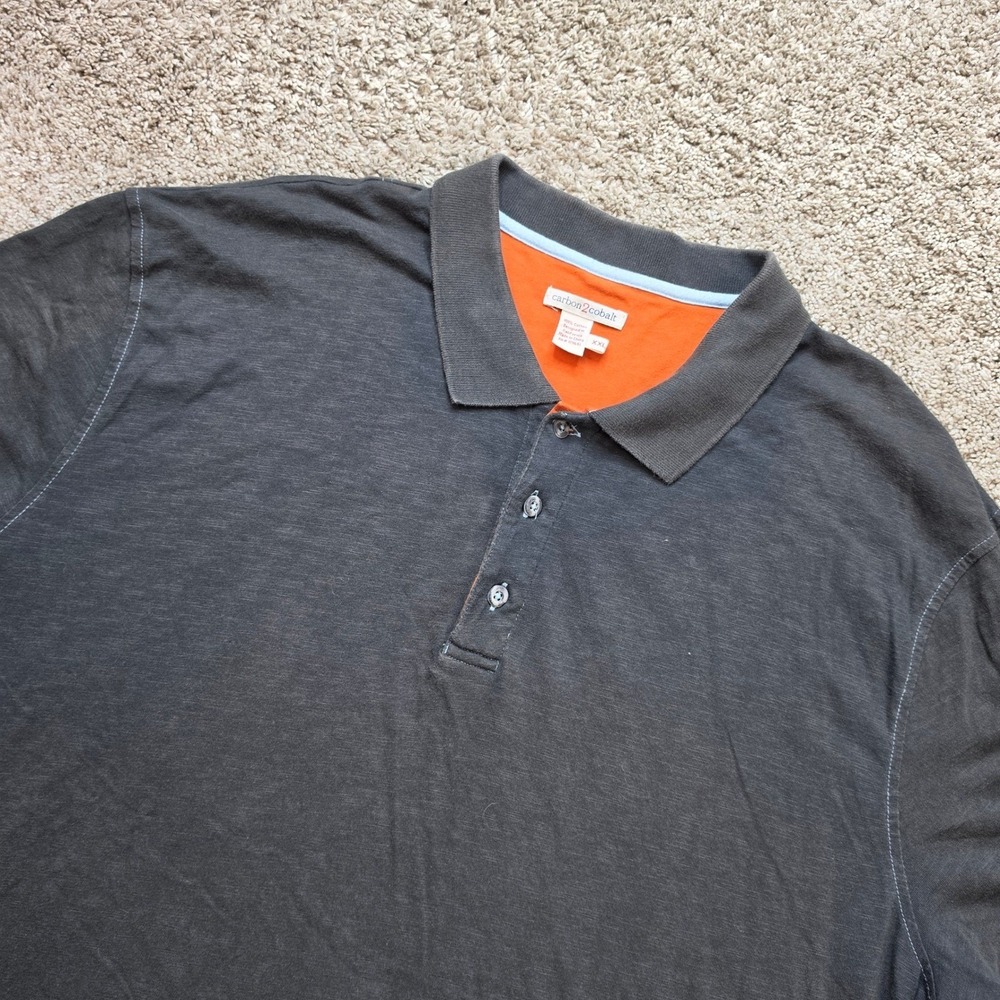 Carbon2cobalt Polo Shirt Mens XXL Charcoal Grey Orange Double Layer Cotton